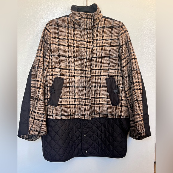 GANNI Plaid Tech  Wool Blend Coat - Picture 2 of 16